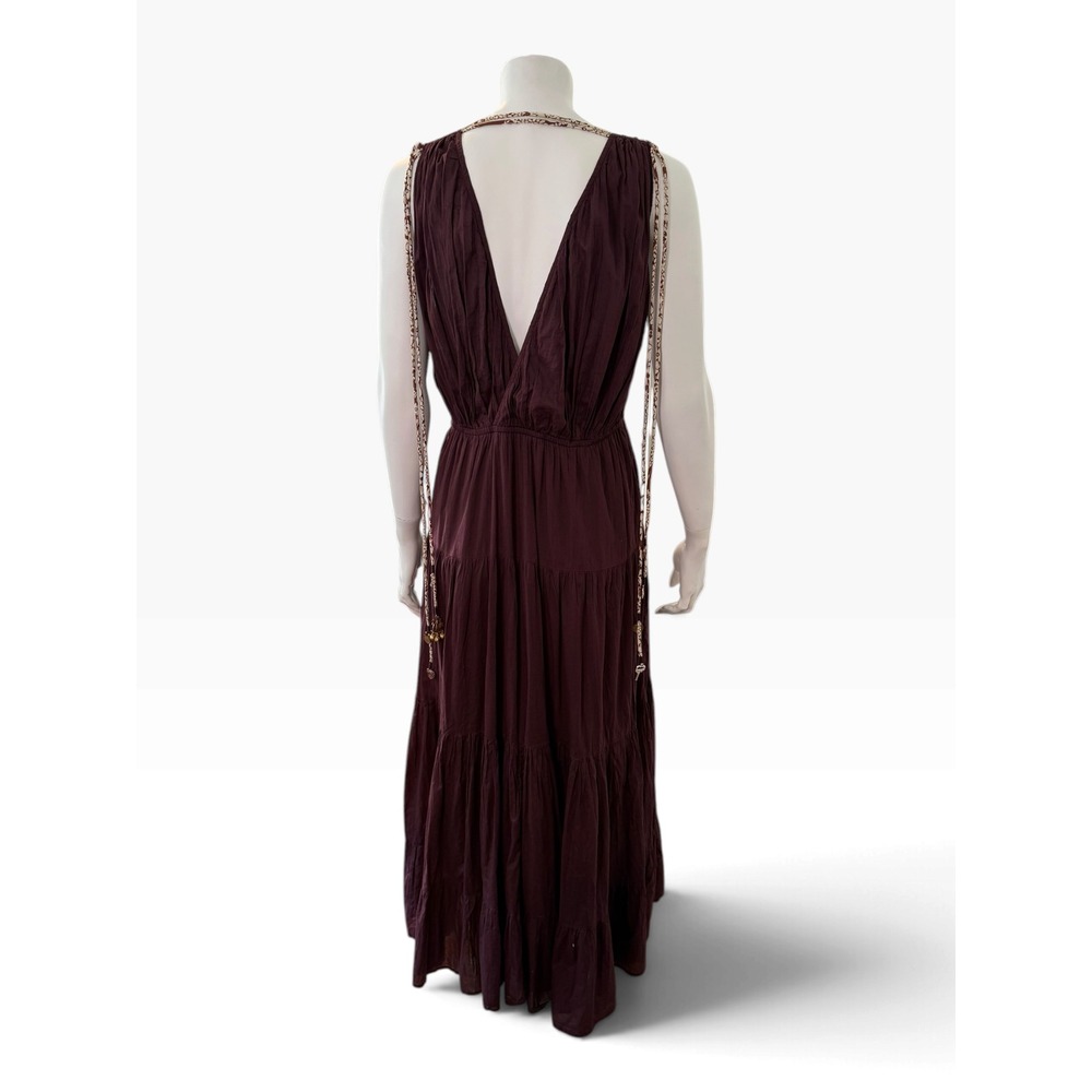 Ottod'Ame Women Plum Purple Cotton Tiered V-Neck Maxi Dress Size 8 Medium - Picture 4 of 10